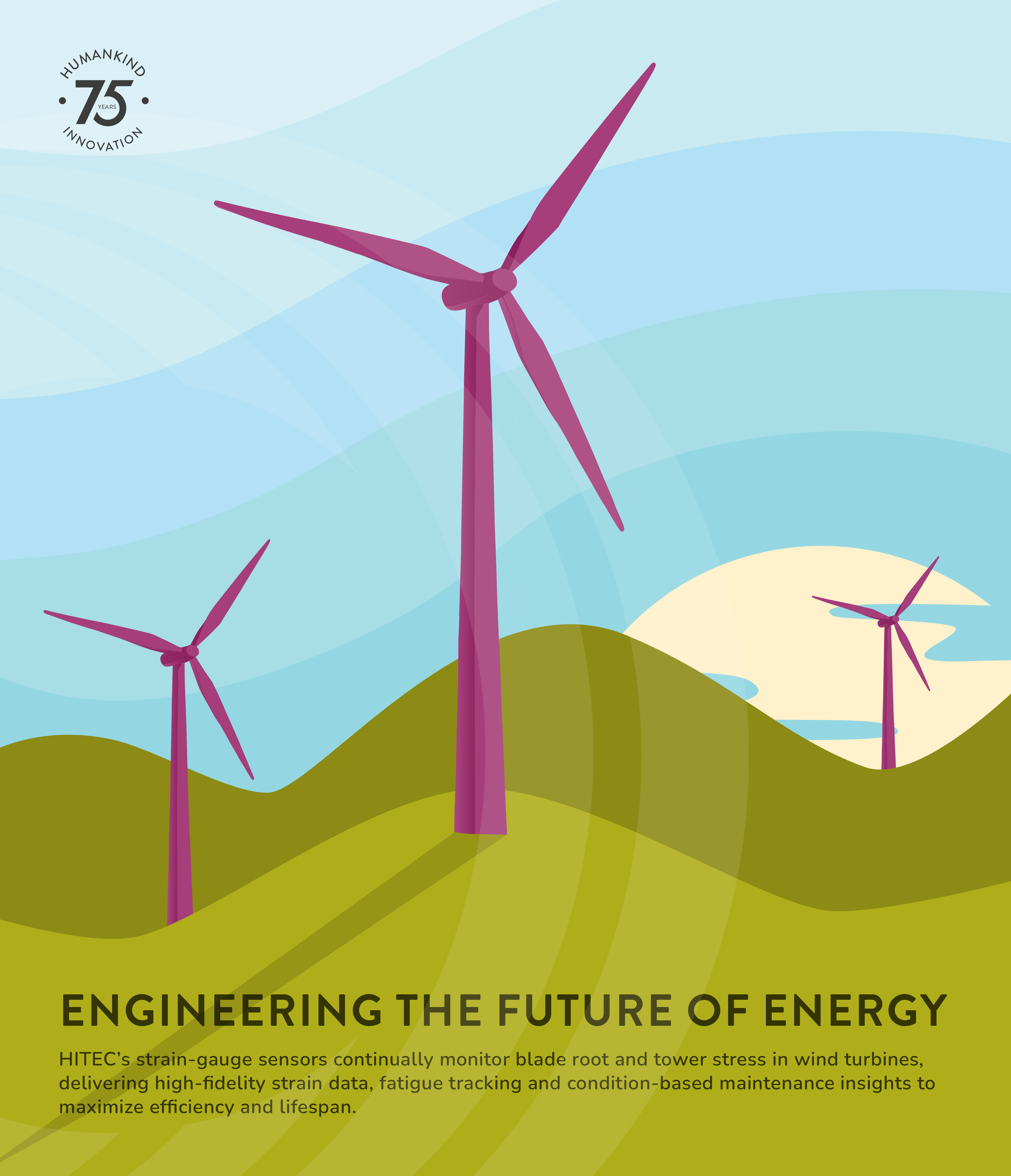 HITEC’s strain gauge sensors continually monitor blade root and tower stress in wind turbines, delivering high-fidelity strain data, fatigue tracking, and condition-based maintenance insights to maximize efficiency and lifespan.