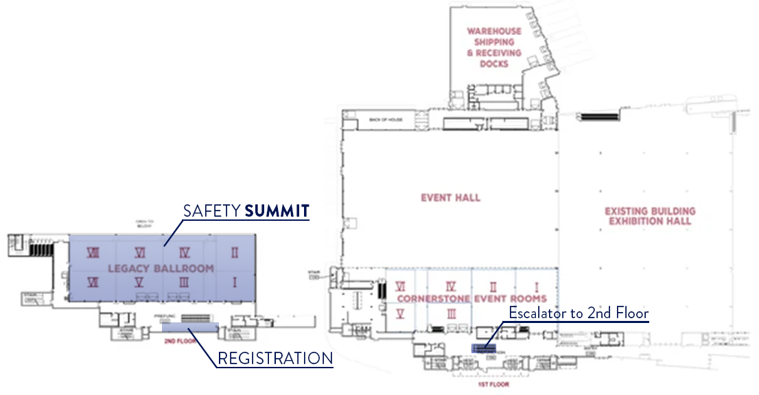 Map of Suburban Collection Showplace with areas of Safety Summit highlighted