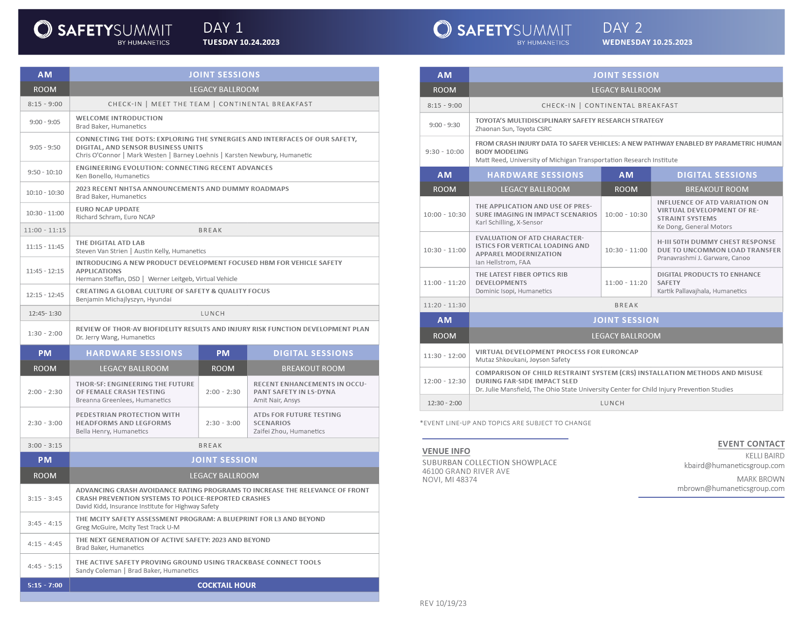 North American Safety Summit Agenda as of Sept. 26, 2023