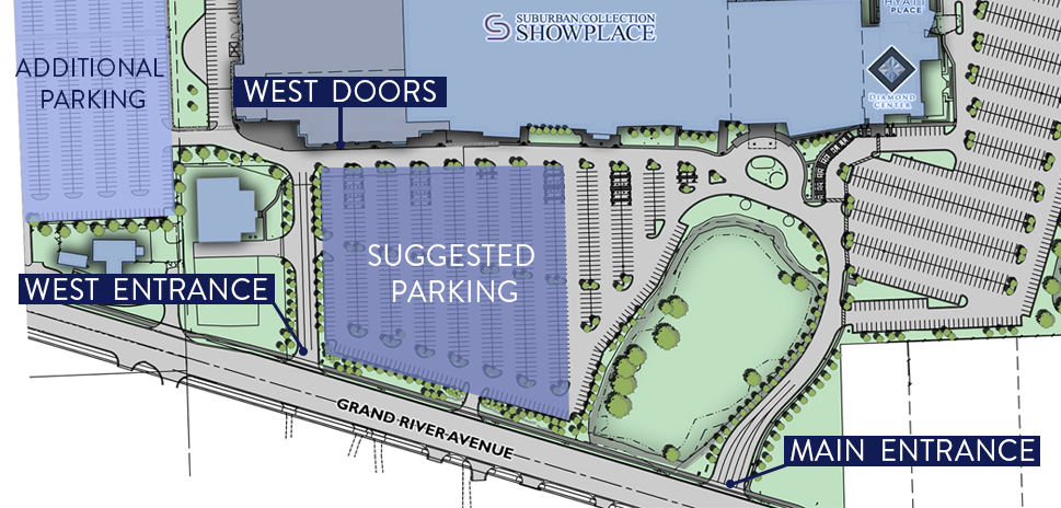 Map of Suburban Collection Showplace with areas of Safety Summit highlighted