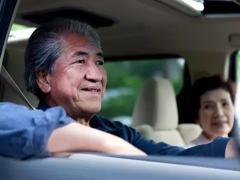 Elderly Couple Driving