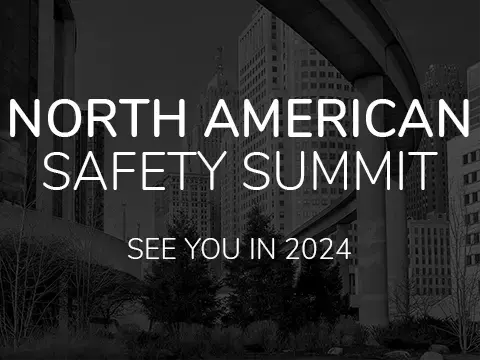 North American Safety Summit, see you in 2024. Black and white image of Detroit