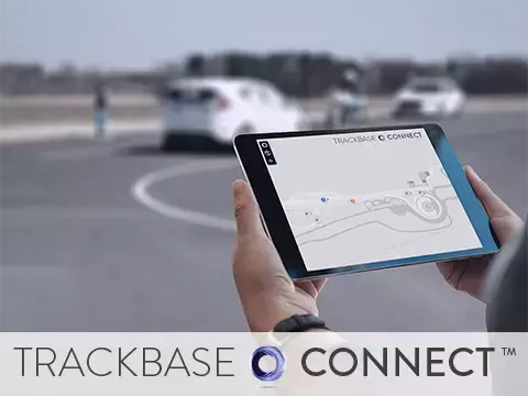 TrackBase Connect software on tablet at proving grounds