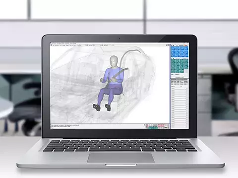 HBMConnect™ female model in a mesh vehicle on a laptop