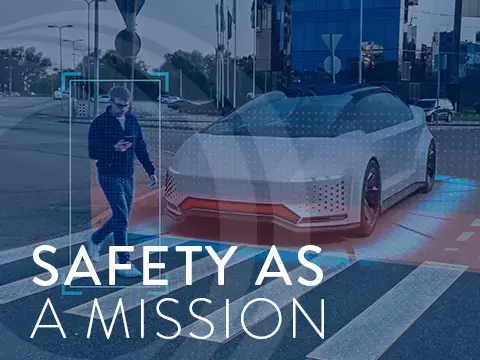 Person crossing road with ADAS vehicle stopped