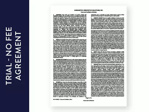 Trial no-Fee Agreement card with image of legal document