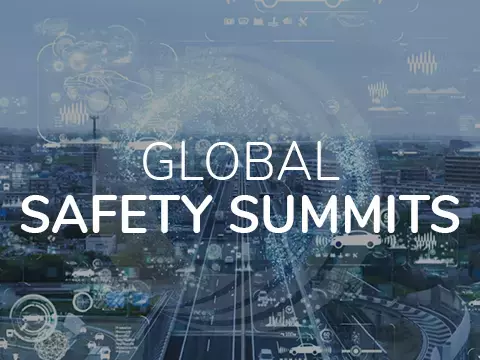 Abstract city background with Global Safety Summit on top