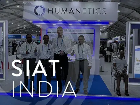 Image of Humanetics India sales team at SIAT 2025 booth.