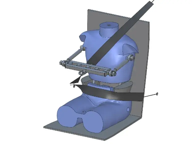 FAD 1 FE iso view in seat with seatbelt