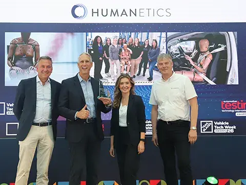 Mark Westen, Christopher O'Connor, Anne Raab, and Roderick Verschut accept the ATTI Testing Hardware Innovation of the Year award in Stuttgart, Germany.