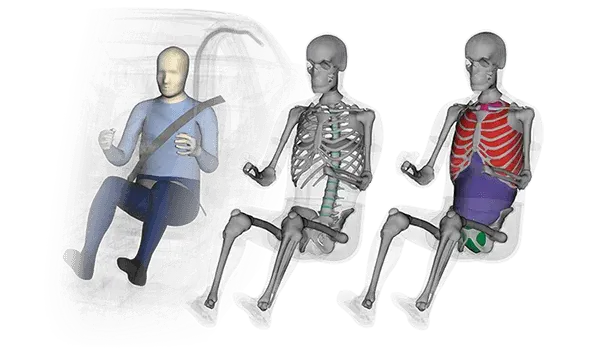 A photorealistic rendering of a Human Body Model in a car