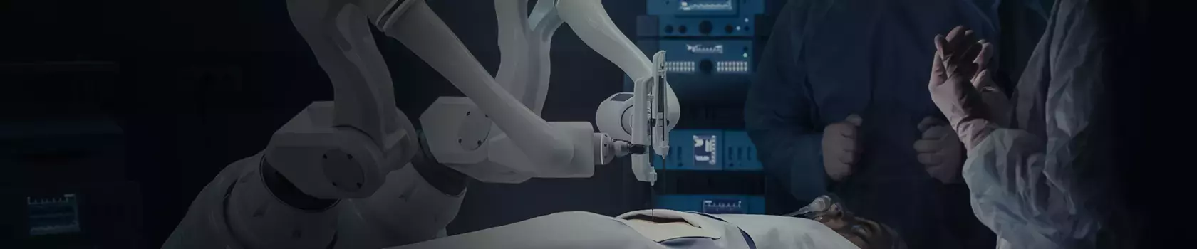 Surgical robots in operating room with doctors