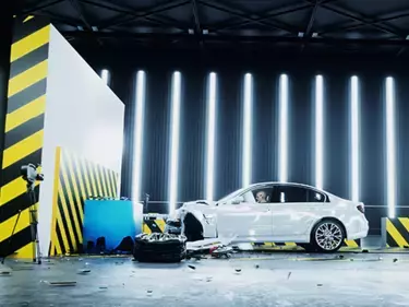 crash testing a vehicle in a test laboratory