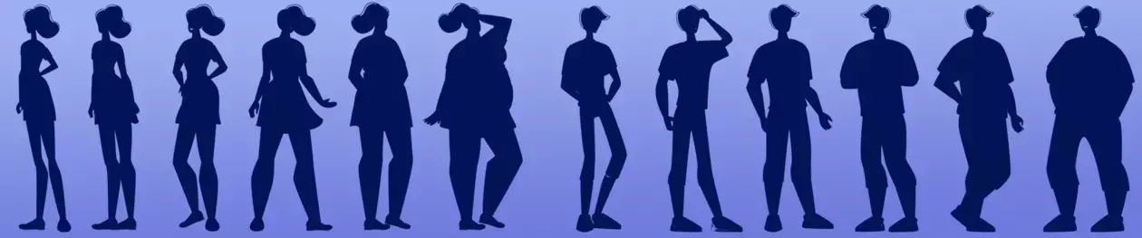 Illustration of different sized men and womans bodies