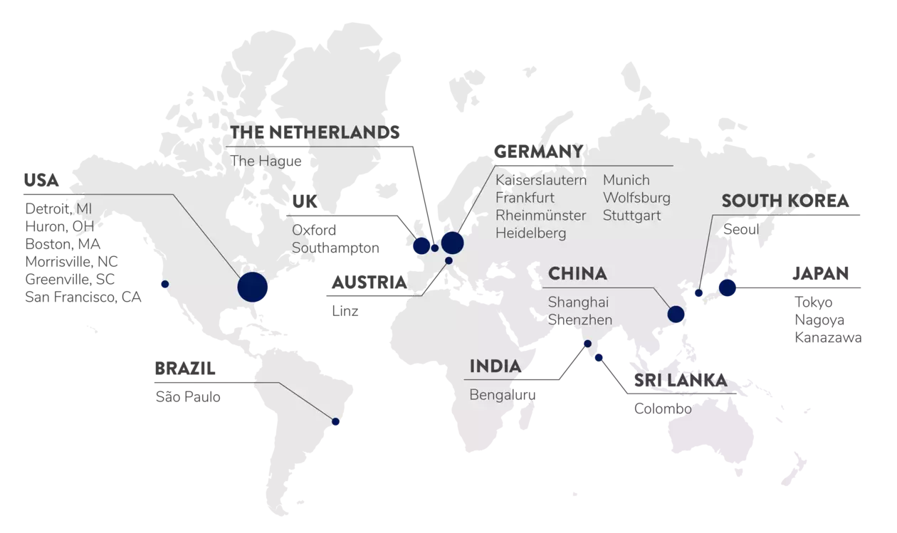 Locations of Humanetics' facilities around the world