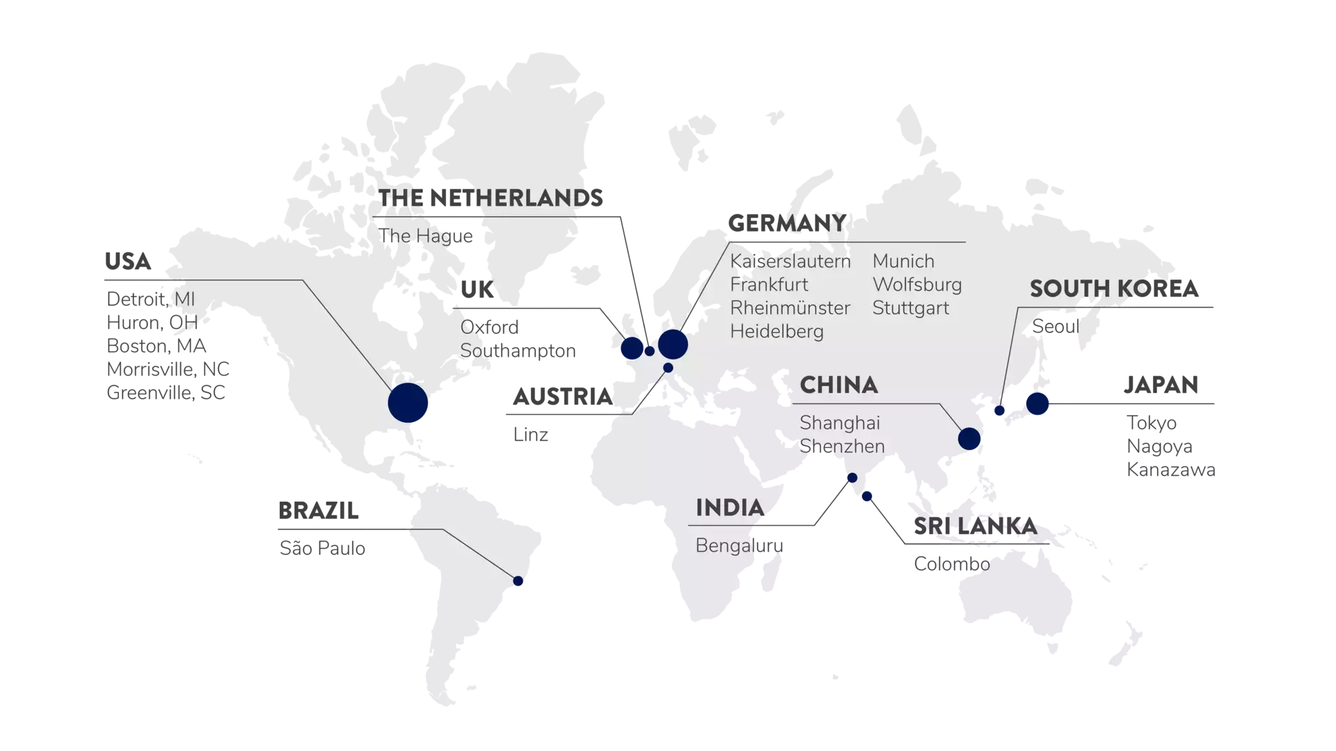 Map of Humanetics locations globally