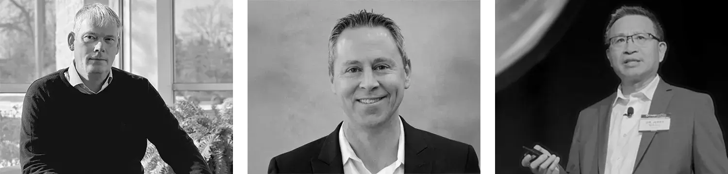 Headshots of Roderick Verschut, Brad Baker, and Dr. Jerry Wang.