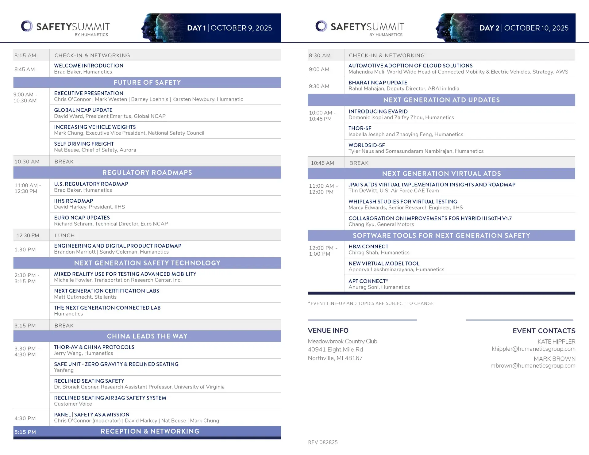 Safety Summit Agenda as of 082825