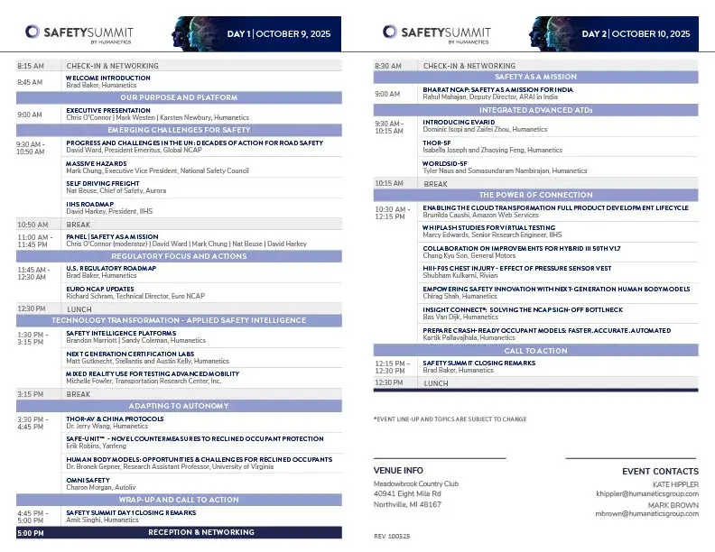 North American Safety Summit as of October 7, 2025