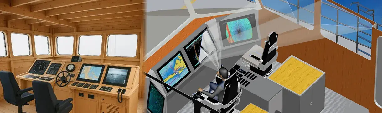 Photo of physical wood mockup and RAMSIS virtual mockup