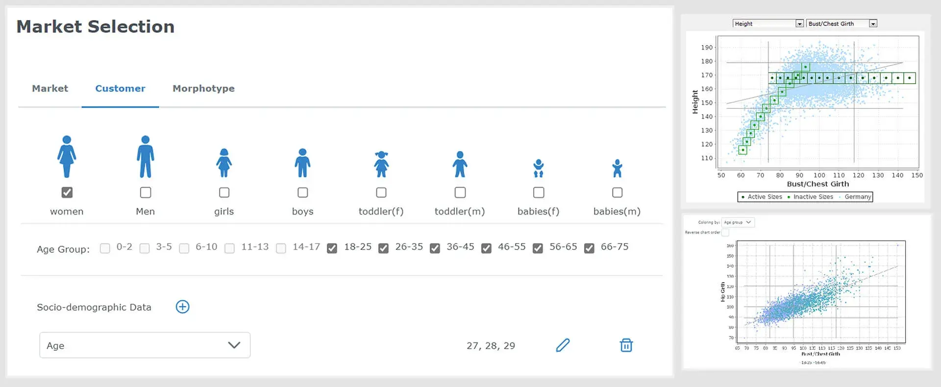 Screenshots of iSize body data software