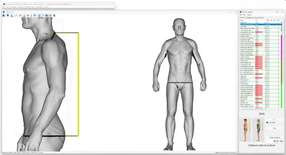 A screenshot of a scanatar being measured in Anthroscan
