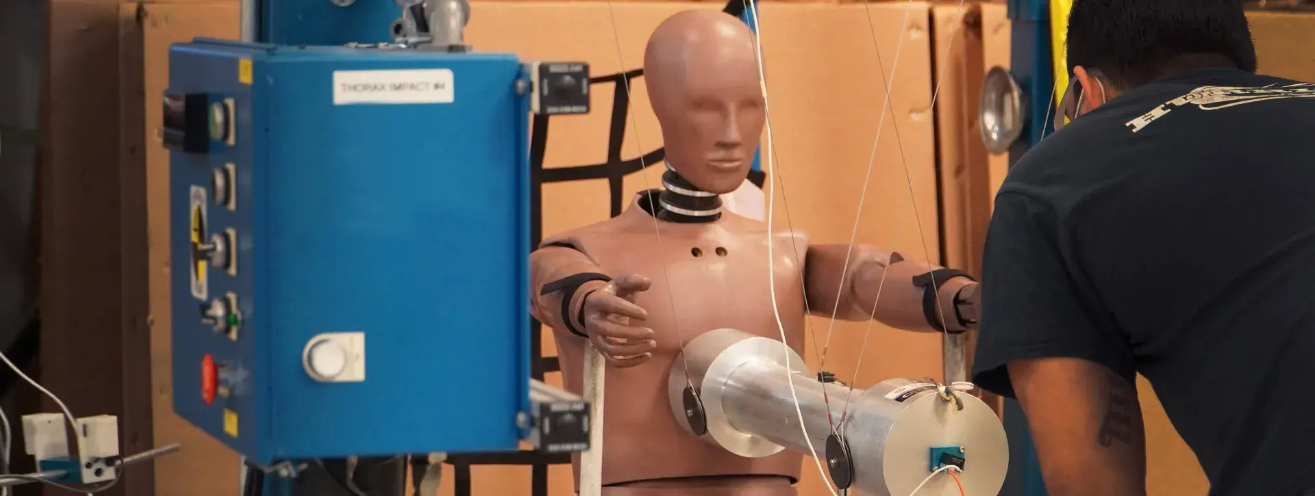 A worker testing with a legacy Hybrid 3 dummy